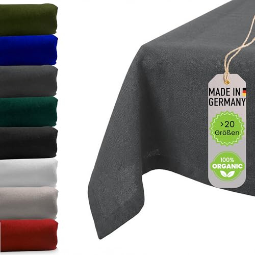 chambry Premium Tischdecke 100% Baumwolle (Canvas) - Handarbeit Made in Germany - robuste hochwertige Tischwäsche - Anthrazit 130cm x 240cm