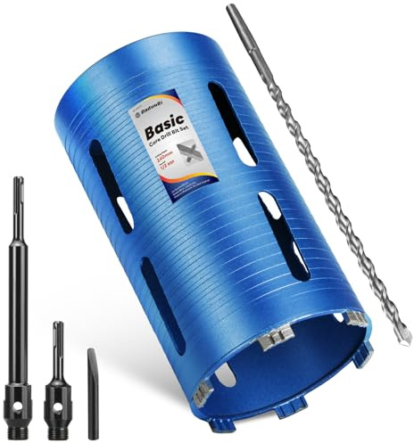 DaduoRi 132mm x 240mm Long Core Drill Bit Set with 240mm,110mm SDS Plus Adaptor & Centre Pilot Bit,Diamond Core Drill Set for Brick Block Masonry Stone,1/2 BSP Thread(For hole 130 mm)