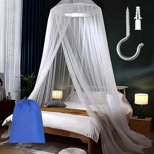 Gykutix Moustiquaire Lit Ciel De Lit 60 x 250 x 1100cm Moustiquaire Voyage avec Crochets et Sac de Rangement pour Les Voyages et la Maison, Intérieur/Extérieur (Blanc)