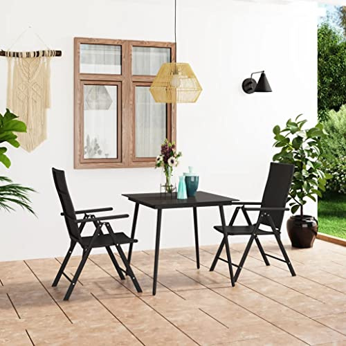 JHQHSM 3-TLG. Garten-Essgruppe Schwarz mit PE-Rattan Stühlen und Glastisch, Wetterfeste Outdoor Möbel für Terrasse und Patio, Stabiles Metallgestell, Leicht und Langlebig