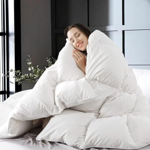 WhatsBedding Feather Down Fiber Comforter King Size, All Season White Down Feather Duvet Insert, Luxury Fluffy Ultra Soft Bedding Comforter,100% Cotton, 106x90