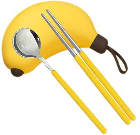 Couverts pour tout-petits - Acier inoxydable, ABS, Silicone | Couverts portables pour avec étui pliant banane, ensemble de couteaux fourchette cuillère, outil de voyage amusant pour les repas