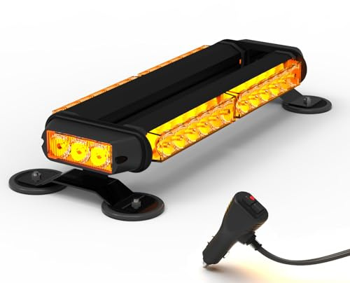 KAMOPA 38cm 30 LED Barre Lumineuse Stroboscopique, 14 modes 12/24v Rampe Gyrophare Avertissement magnétique clignotant d’urgence, Ambre