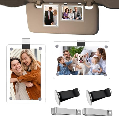 2 Stück Auto Lüftung Bilderrahmen, Auto Fotohalter für die Lüftungsöffnung | Bilderrahmen mit Magneten，Auto Sonnenblenden Foto Clip für Familie, Paar, Haustier Fotos (6×9 cm)