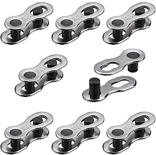 Hotop 8 Pairs Bicycle Missing Link for 6, 7, 8, 9, 10 Speed Chain, Silver, Reusable (10 Speed)