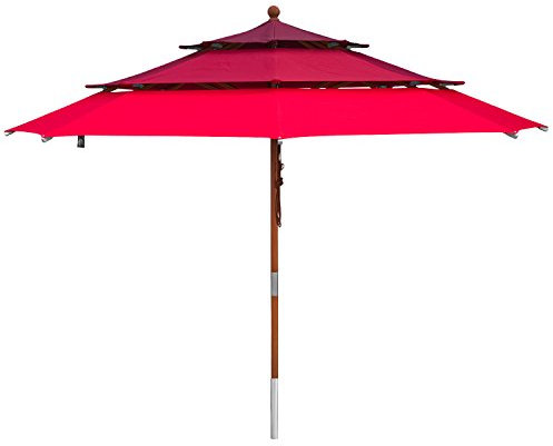 anndora Sonnenschirm 3-lagig 3 m rund DREILADREI Sonnenschutz Gartenschirm mit Holzgestänge - segmentiertes Dach für maximale Lüftung - 3 farbig Rot