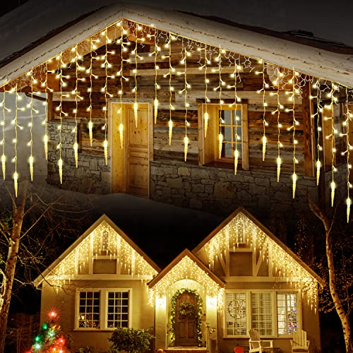 EASTERNSTAR Guirnalda de Luces de Interior, 10M 400LED Cortina de Luces, Cadena de Luces de Carámbano Impermeables con 8 Modos Control para Boda Fiesta Navidad, Blanco Cálido