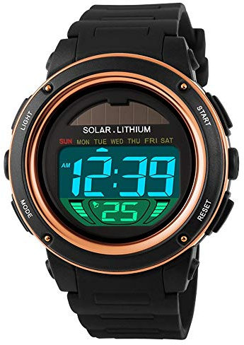FeiWen Unisex Digitaluhr 50M Wasserdicht Outdoor Multifunktional Militär Sport Solar Uhren Plastik Wählscheiben mit Kautschuk Band LED Licht Stoppuhr Kalender Armbanduhren