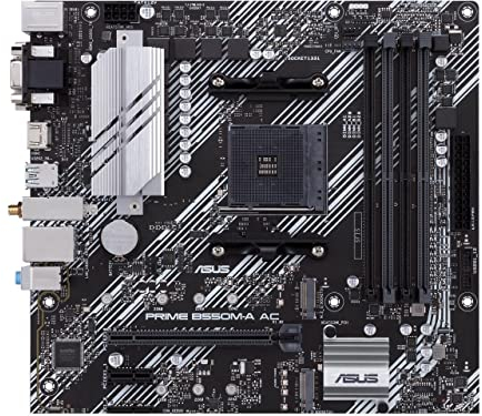 ASUS Prime B550M-A AC AMD AM4 (3rd Gen Ryzen™) Micro ATX Motherboard (PCIe 4.0, WiFi, ECC Memory, 1Gb LAN, HDMI 2.1/D-Sub, 4K@60HZ, Addressable Gen 2 RGB Header and Aura Sync)