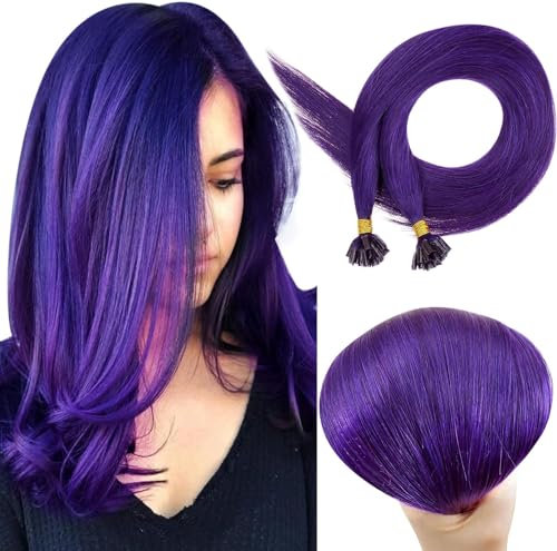RUNATURE Extensions Echthaar Bondings Lila 45cm Bunte Echthaar Extensions Bondings Lila Extensions Echthaar U Tip Glatt Haarverlängerung 18 Zoll 25g #Purple