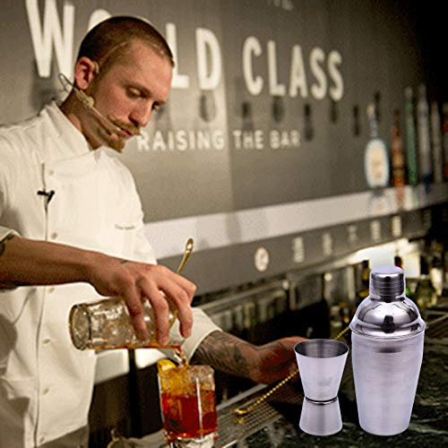 ZAORUN Küchenhelfer 5 in 1 klassisches Edelstahl Shaker Set, Fassungsvermögen: 550ml (Shaker + Jigger + Sieb + Eisclip + Rührerrohr) (Silber)