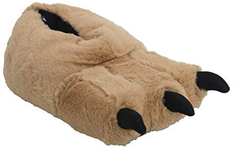 Grafters Herren-Hausschuhe mit lustigem Monsterklauenbär, flauschig, warm, Winter-Hausschuhe, Größe 39-45, braun, 42 1/3 EU