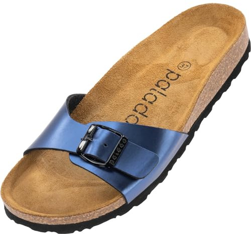 Palado Pantoletten Damen Malta Arizona – gefertigt aus hochwertigem Material – moderne Metallic-Oberfläche – weiches Veloursleder-Fußbett Blau UK6 - EU39
