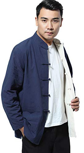 Daoba Homme Réversible des Deux côtés Manteau Veste Costume Tang Chinois Traditionnel Manche Longue Arts Martiaux Kung FU Chemise Unisexe