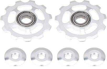 VICASKY Heimtrainer Fahrrad 2Pcs Schaltwerk Pulley 11T Fahrrad Lager Rad Aluminium Legierung Schaltwerk Roller für Mountainbike Fahrrad Ersatzteile (Silber) Gürtelverlängerung