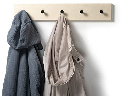 Woods Porte-manteaux en bois massif I Porte-manteaux porte-serviettes I Porte-manteaux moderne en bois (70 cm (6 crochets), noyer, crochets noir)