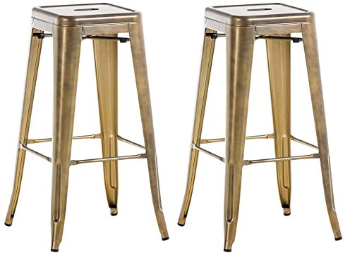 TPFLiving Barhocker Joy 2er Set mit angenehmer Fußstütze - Gestell Metall Gold - Sitzfläche: Metall Gold