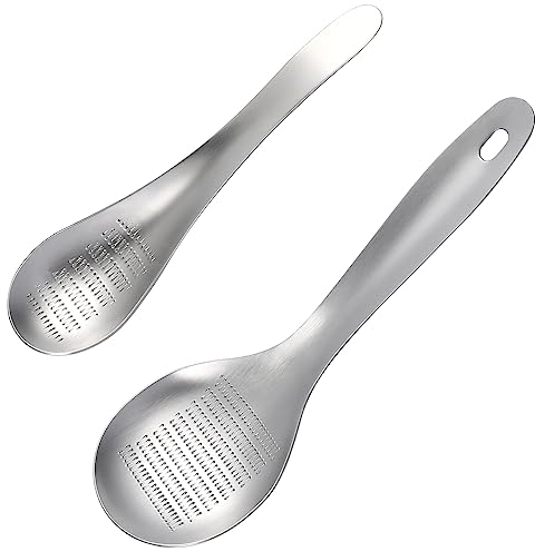 2pcs Stainless Steel Garlic Ginger Fruit Vegetable Grater Spoon Press Garlic Crusher Mincer Cutter Zester for Cheese Chocolate Food Kitchen