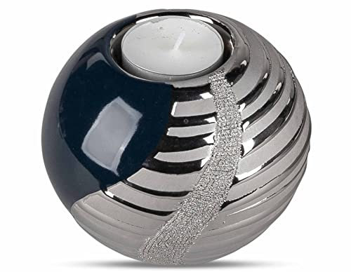 formano Leuchter für Teelicht Saphir-Silber 11 cm Keramik dunkelblau Dekoration