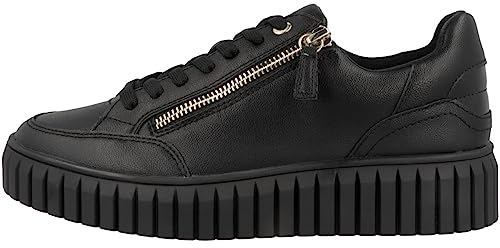 s.Oliver Damen Sneaker flach aus Kunstleder mit Schnürsenkeln und Reißverschluss Vegan Schwarz (Black), 39