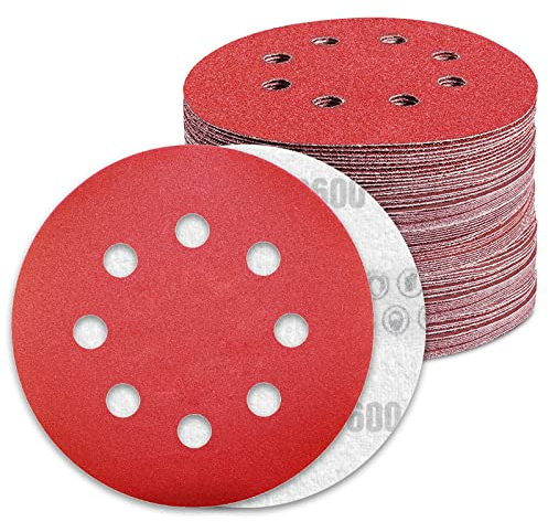 Dischi Abrasivi 125mm 8 Fori Grana 600 Carta Vetro Abrasiva 100Pz per Levigatrice Orbitale