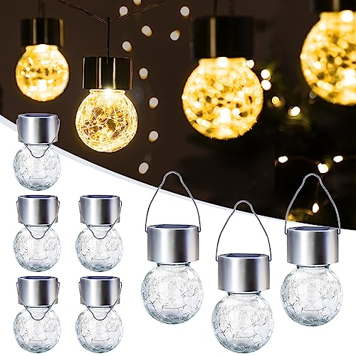 GIGALUMI Solar-Hängeleuchten für außen, 8 Stück Solar-Außenleuchten, rissiges Glas, Wasserdicht Solarleuchten für außen, Garten, Weihnachtsdeko, Hof, Zaun, Baum (warmweiß)