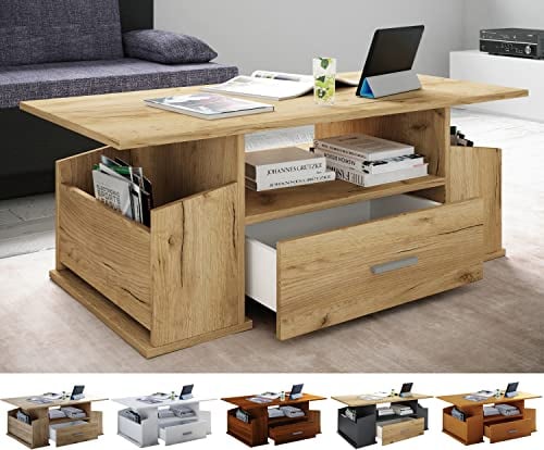 VCM Holz Couchtisch mit ausreichend Stauraum | Maße ca. H. 44 x B. 110 x T. 52 cm | Wohnzimmertisch mit Schublade - Junata