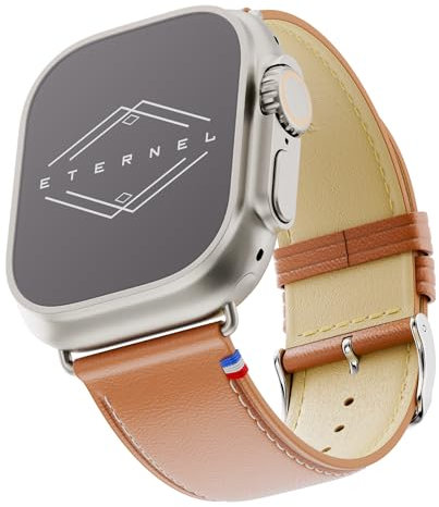 Eternel - Simple tour Bracelet iconique - Compatible toutes Apple Watch - 45/46mm - Fait main en France - Tannage végétal - Gold - Adaptateurs titane ultra