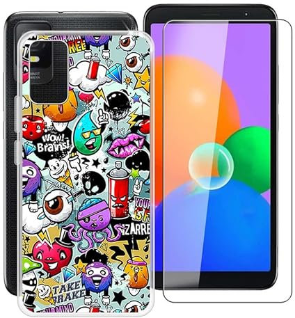 TREBAM Cover per TCL 403 (6.0 ) Pellicola in Vetro Temperato, Ultra Sottile Trasparente Antiurto Morbido Silicone TPU Bumper Case Custodia per TCL 403 - XS40
