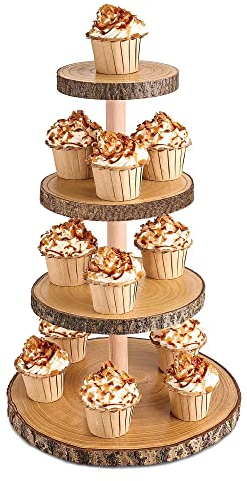 Hanson and Bennett Cupcake-Ständer aus Holz, 4-stöckiger Cupcake-Ständer mit rustikalem Design, vielseitig verwendbar, einfach zu montieren und reinigen, aus Paulownia-Holz