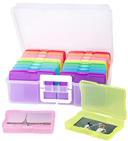 Dezzer Scatola Portafoto,10 x 15 cm Scatola Foto Extra Large con 16 Scatole Foto Interne Colorate, Scatole Foto in Plastica Trasparente per Archiviazione Foto, Organizzatore Foto Immagini, Semi