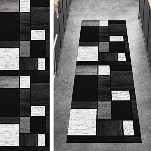 Ymural Teppichmatten Teppich Läufer Flur Lang Patchwork 120x300CM Schwarz Grau Kücheläufer rutschfest Meterware Teppichläufer Waschbar Kurzflor Polyester Korridor, Breite 40-120cm