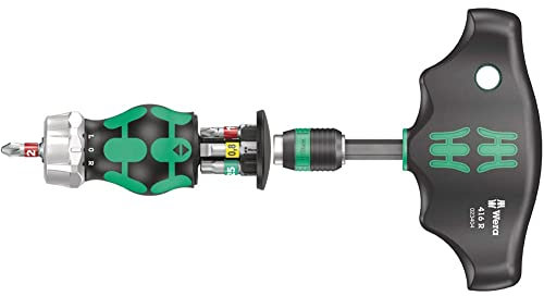 Wera 05008883001 Kraftform Kompakt Stubby Magazine RA 1, Stubby Ratchet Screwdriver with Bit Magazine, 6 Pieces & 416 R T-Handle Bitholding Screwdriver Rapidaptor, 1/4 x 45 mm, 05023404001