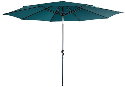 Happy Garden Parasol droit HAPUNA rond 3,30 m de diamètre bleu avec manivelle. Parasol droit inclinable.