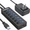 Powered USB Hub 3.0, 5Gbps Data Transfer 7 Ports and 12W Charging-only 1 Port with 5V/3A Power Adapter 4Ft Long Cable & Individual LED Switches for Laptop PC Flash Drive SSD HDD Keyboard Mouse...