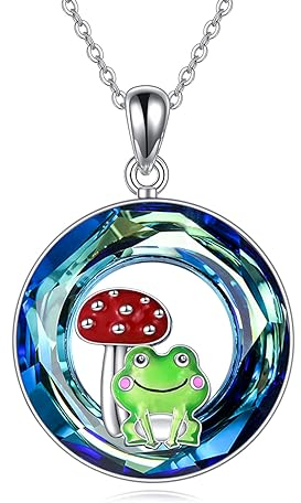 URONE Pilz Frosch Halskette für Frauen 925 Sterling Silber Niedliche Tier Anhänger mit Kristall Hypoallergene Pilz Schmuck Geschenk für Frauen Mädchen