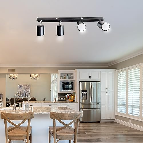 Sweier 4 Flammig Drehbarer Schwarzer GU10 Deckenstrahler, Kaltweiß 6000K 5W 450LM, Winkel verstellbarer LED Deckenlampe Spot, für Wohnzimmer, Schlafzimmer, Flur, Kinderzimmer, Küche