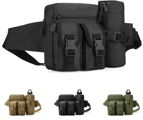 Favuit Bum Bag, Fanny Pack Fashion Bumbags with Bottle Holder Adjustable Belt Travel Waist Bag for Men Women Running Hiking Jogging Camping Climbing Cycling Dog Walking (Black)