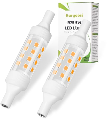 Karyoosi R7s LED 78mm, R7s Led Leuchtmittel J78 5W 550LM, Warmweiß 3000K, ersatz für 60W R7S Halogenlampen, 360° Abstrahlwinkel LED-Stab, AC 220V - 240V Nicht Dimmbar 2 Stück