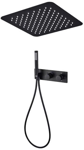 BEITH Ensemble de Douche Encastré, 12/16inch Pluie Colonne de Douche Thermostatique, Système de Douche Encastré Pose au Plafond, Douchette en Cuivre, Durable (Robinet de Baignoire en Option)