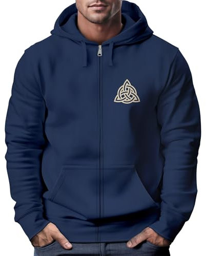 Neverless® Zip Hoodie Herren Sweatjacke mit Kapuze Logo Wikinger nordische Mythologie Valknut Wotansknoten Valhalla Navy XS