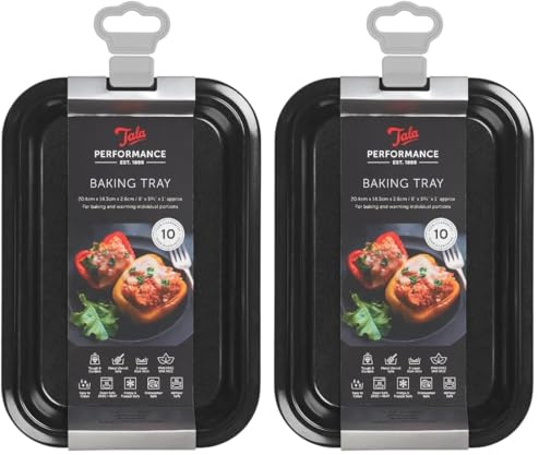 Tala Performance Baking Tray, Professional Gauge Carbon Steel with Eclipse Non-Stick Coating, Perfect for Cooking and Roasting, Black, 12 x 18 x 2 cm (Pack of 2)