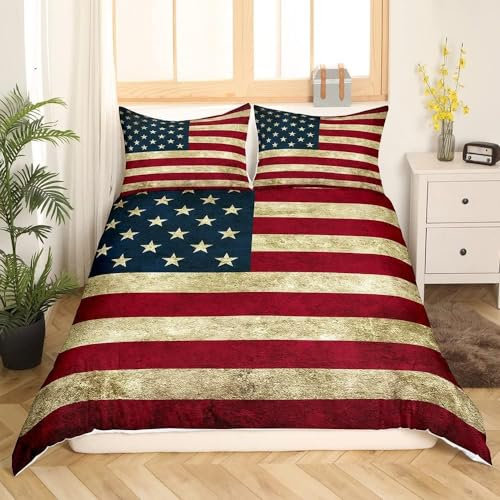 Usa Bettwäsche 135x200 Kuschelig Weiche Microfaser 3D Druck Teenager Bettwäsche-Sets Usa Bettbezug + 2 Kissenbezug 80x80 mit Reißverschluss B2245