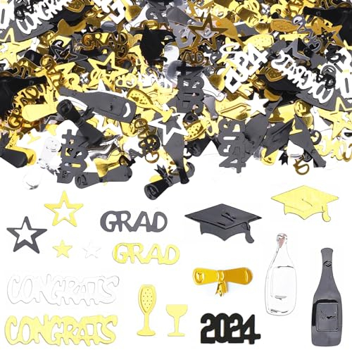 VIKY® 2024 Graduation Deko Konfetti Schwarz Gold,500 Stk Bachelor Deko Tischdeko,Ausbildung Prüfung Bestanden Deko Confetti,Abschluss Hut Streudeko für Congratulations Grad Bestandene Prüfung Geschenk