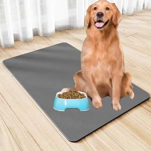 YQBFTC Tapis Absorbant Chien, 60X40CM Tapis pour Gamelle Chien, Coussin Lavable Antidérapant Tapis de Nourriture pour Chien pour éviter Que l'eau ou la Nourriture ne se Renverse(Gris Foncé)