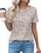 Rapbin Womens Casual Short Sleeve T-Shirts Crew Neck Pleated Tops Fashion Dressy Tunic Blouses,Pink Floral,L