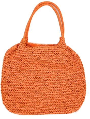 stylx Korbtaschen UNI Damen Stroh Umhängetasche Mori EIN-Schulter-Strohsack Handgewebte Basttasche Korbtasche Sommer Strand Geldbörse Frauen Weben Handtasche für Arbeit Reise Outdoor (orange)