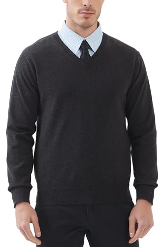 Kallspin Men's V Neck 100% Cotton Jumper Long Sleeve Knit Pullover Sweater