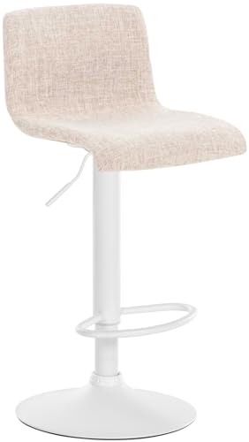 CLP Barhocker Hover Stoff Mit Metall-Gestell I Barstuhl Mit Lehne Und Fußstütze I Höhenverstellbar Und Drehbar, Farbe:Creme, Material Gestell:Metall matt Weiss