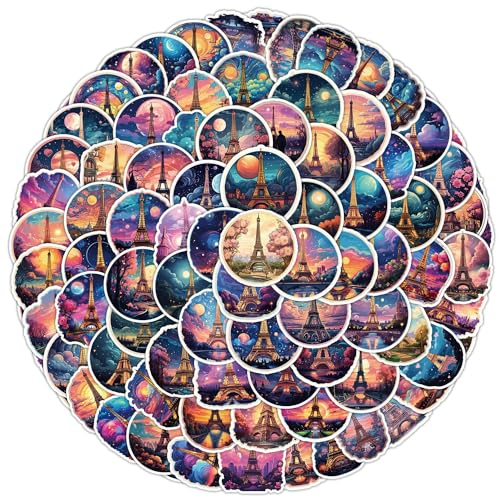 PRETTYSUNSHINE Eiffelturm Sticker Set 100 Stück, Wasserfeste Paris Aufkleber Deko für Scrapbook Journal Koffer Skateboard Kindle Laptop Handy Helm Motorrad